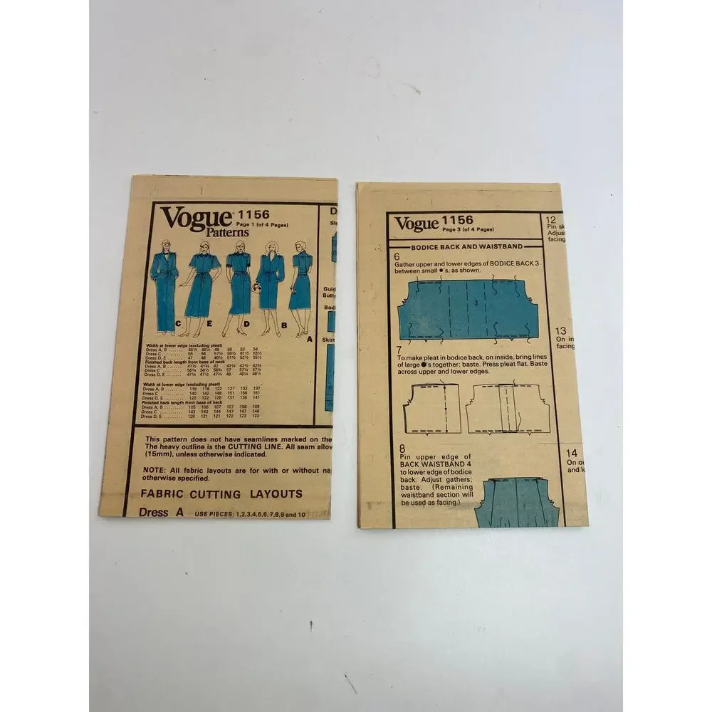 Vogue Basic Design 1156 80s Printed in USA 14-16-18 Sewing Pattern Uncut FF
